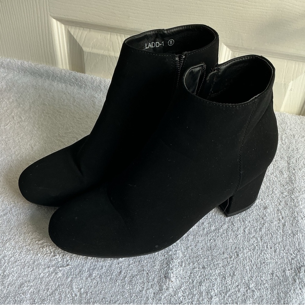 TOP Moda Black Suede Ankle Booties with Block Heel